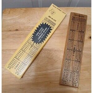 Vintage CRIBBAGE BOARD Hardwood 2 Player Instructions 5 Pegs